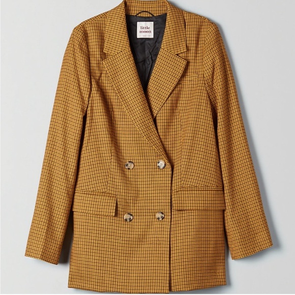 Aritzia Little Moon Yellow brown Caluna Double Breast Blazer Size medium - Picture 4 of 7